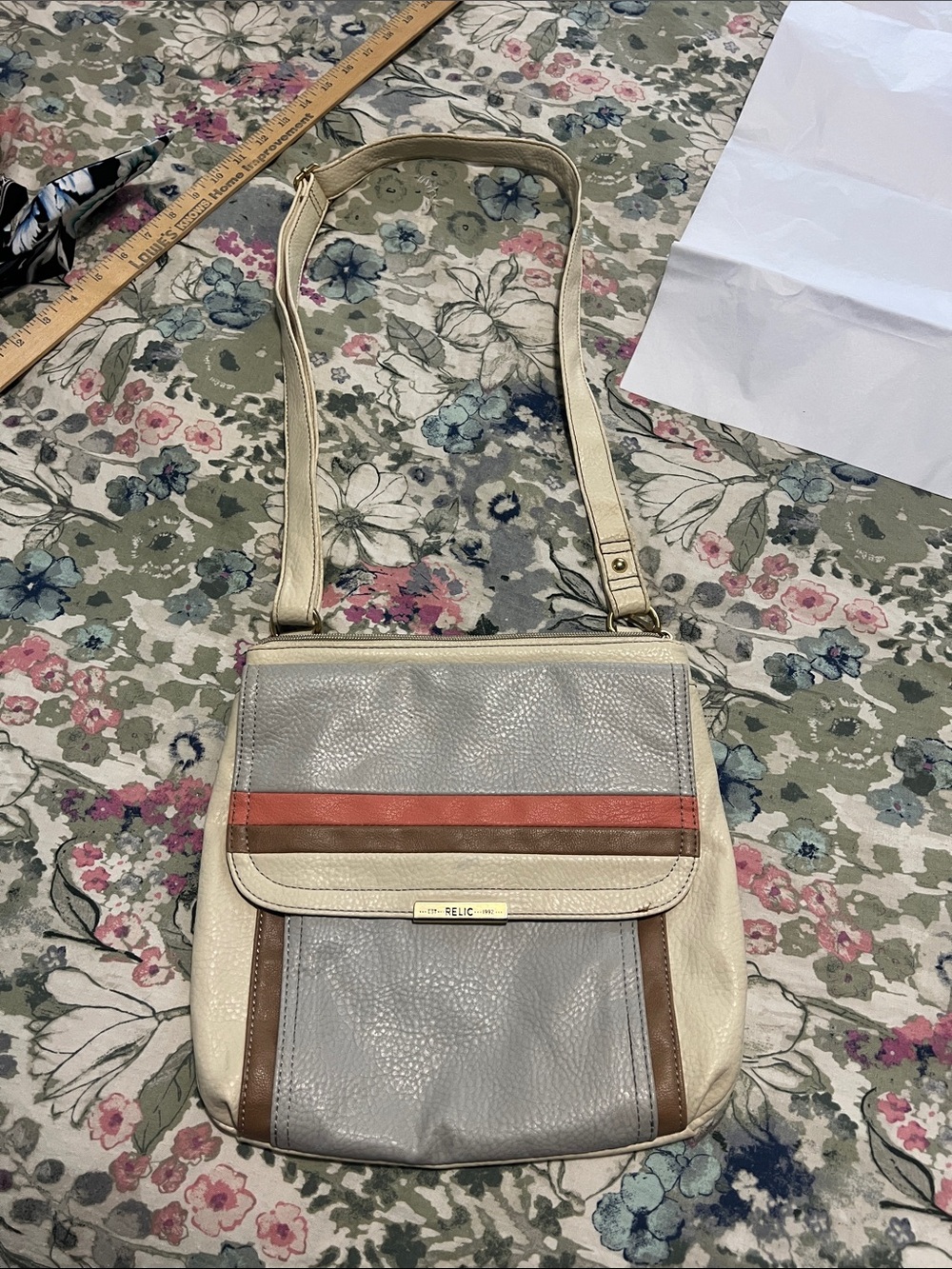 Relic Colorblock Faux Leatherr Crossbody in Cream, Gray & Brown